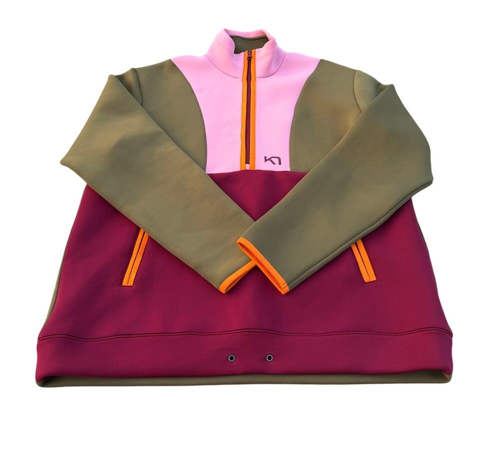 Kari Traa Colorblock Quarter Zip Sweatshirt - Pink/Green/Orange - Size Large